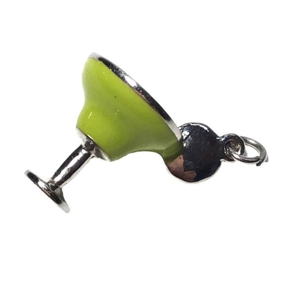Margarita Glass Charm Green Enamel Lime Detail Silver Tone - Picture 2 of 2